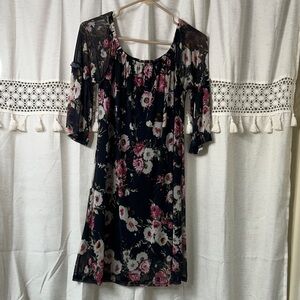 Potter's Pot Navy Floral Off-the-Shoulder Mini Dress with Pink Blooms